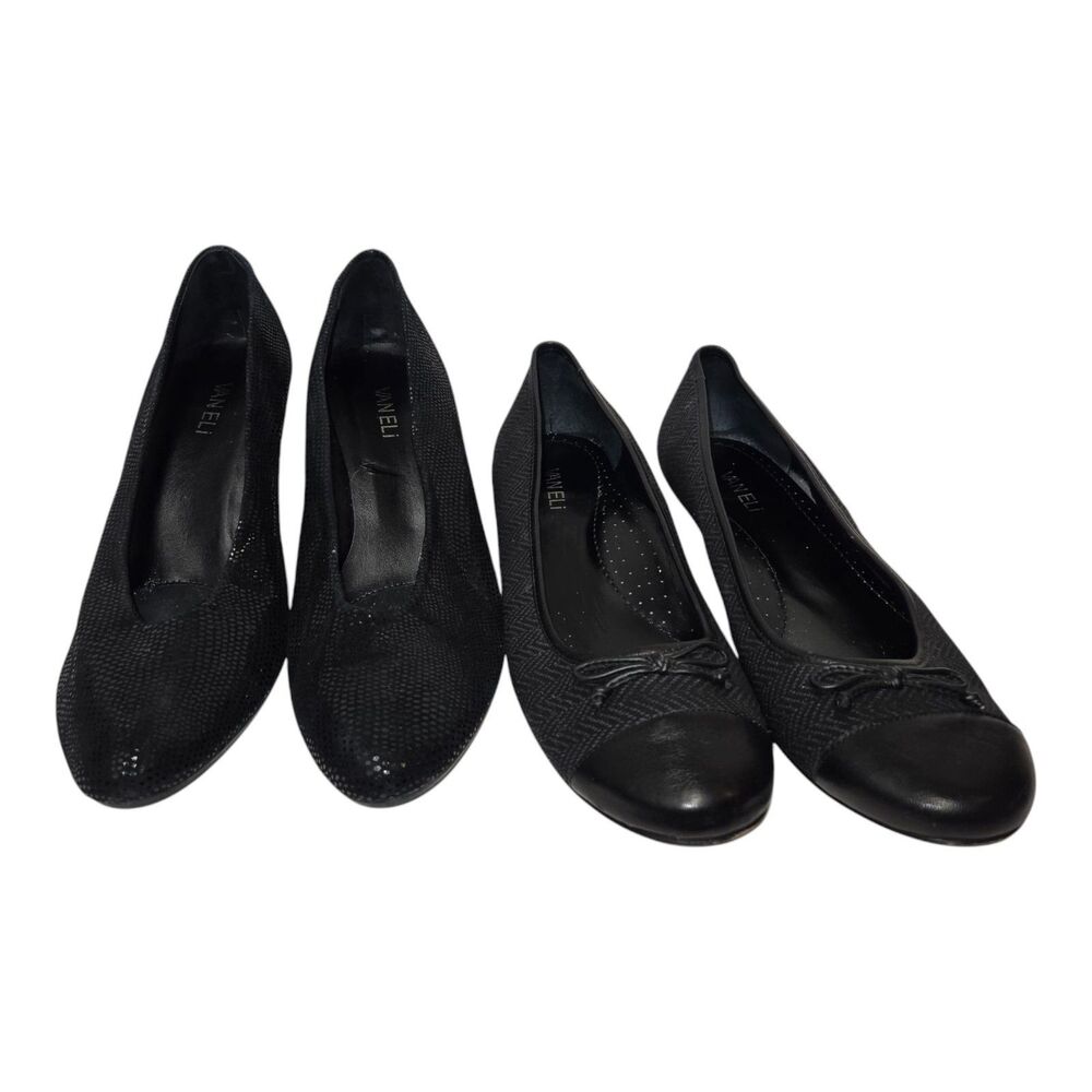 Vaneli Lot Of 2 Shoes Black Slip On Casual Block Heel Closed Toe Pump & Flats